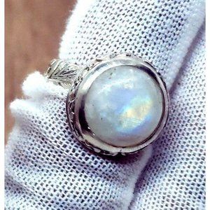 Moonstone floral crystal ring sterling silver ring size 5.5